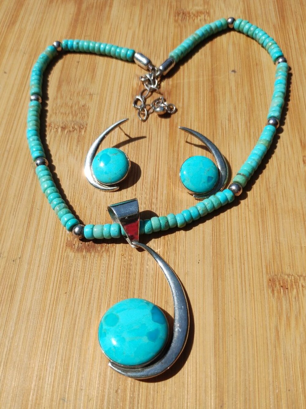 Jay King DTR Turquoise necklace pendant and earrings set 925 Sterling Silver